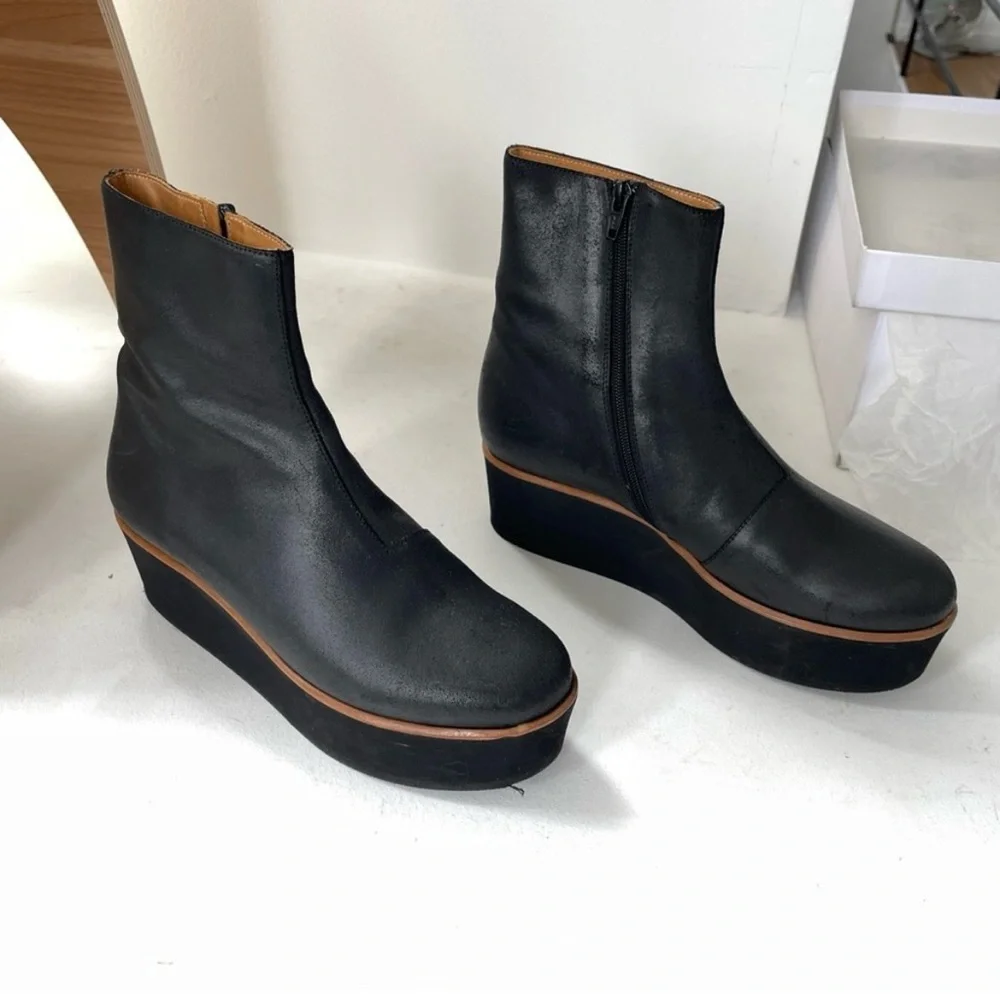 MM6 MAISON MARGIELA | 38.5 / 8 | La Garçonne Waxed Boot Platform Cracked Leather